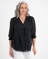 Jones New York Womens V Neck Printed Blouse In Black