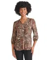 Jones New York Smocked Yoke Puff Sleeve Tie Belt Satin Maxi Dress In Brown