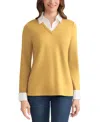 Jones New York Petite V-neck Long-sleeve Two-fer Pullover In Yellow