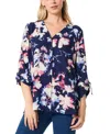 Jones New York D-ring Cuff Elbow Sleeve Button-up Top In Pacific Navy