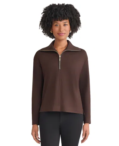 Jones New York Kids' Petite Zip Front Long Sleeve Top In Burgundy