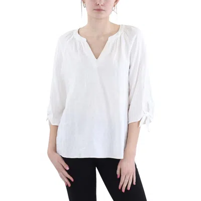 Jones New York Petites Womens Linen Blend Split Neck Pullover Top In Multi