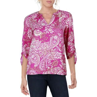 Jones New York Petites Womens Printed Chiffon Blouse