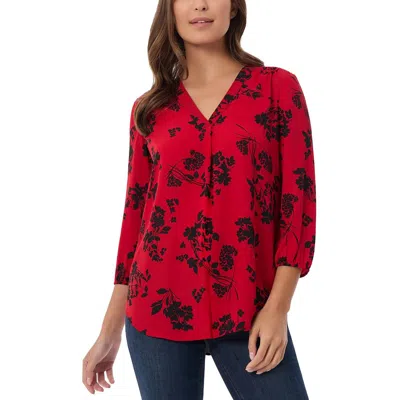 Jones New York Petites Womens Printed Chiffon Blouse In Multi