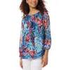 Jones New York Petites Womens Printed Chiffon Blouse In Multi