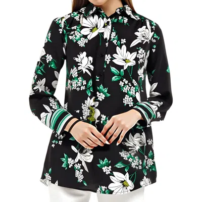 Jones New York Petites Womens Printed Chiffon Button-down Top In Black
