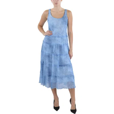 Jones New York Petites Womens Printed Chiffon Midi Dress In Blue