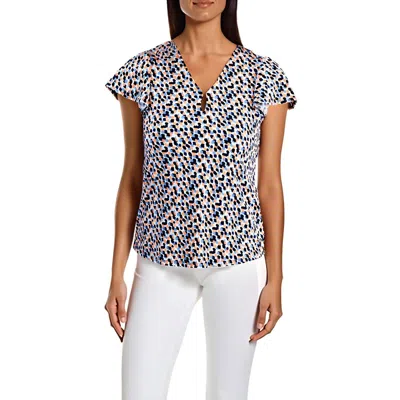 Jones New York Petites Womens Printed Crepe Blouse In Blue