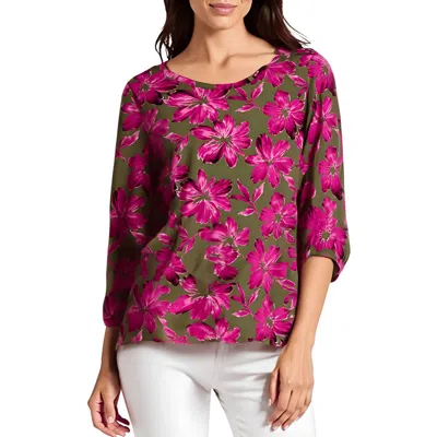 Jones New York Petites Womens Printed Crepe Pullover Top In Green