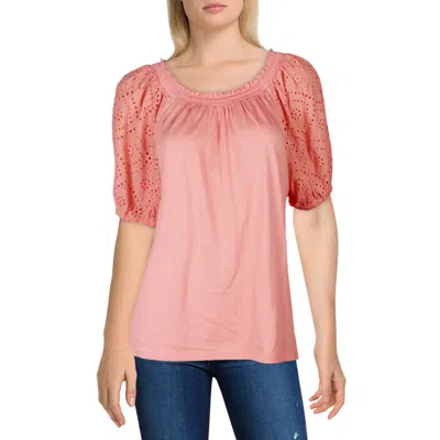 Jones New York Petites Womens Smocked Puff Sleeve Pullover Top