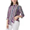Jones New York Petites Womens Striped Polyester Button-down Top In Multi