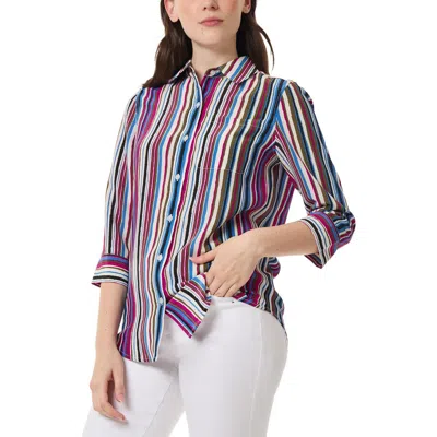 Jones New York Petites Womens Striped Polyester Button-down Top In Multi