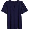 Jones New York Picot Detail Knit Top In Pacific Navy