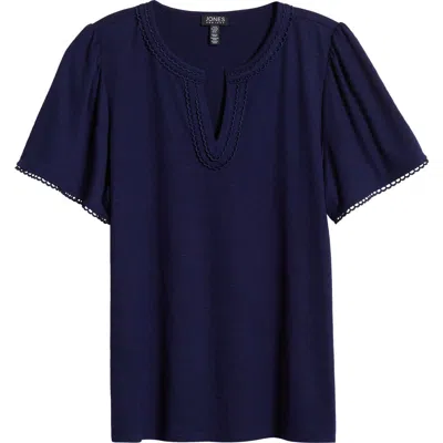Jones New York Picot Detail Knit Top In Pacific Navy