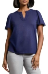 Jones New York Split Neck Slubbed T-shirt In Pacific Navy
