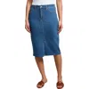 Jones New York Pinstripe Slit Front Denim Midi Skirt In Dark Indigo/white