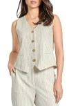 Jones New York Petite Four-button Pinstripe Vest In Natural Stone/jones Blue