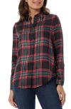 Jones New York Womens Plaid Satin Button-down Top In Deep Rouge Multi