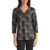 Jones New York Plaid Metallic V-neck Top In Multi