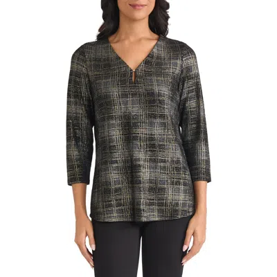 Jones New York Plaid Metallic V-neck Top In Multi