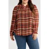 Jones New York Plaid Peasant Top In Bordeaux Multi