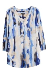 Jones New York Abstract Print Pleat V-neck Top In Jones White Multi