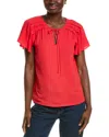 Jones New York Pleated Shoulder Tie Neck Top