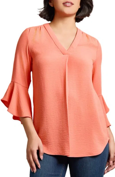 Jones New York Pleated V-neck Flutter Sleeve Top In Orange