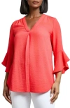 Jones New York Pleated V-neck Flutter Sleeve Top In Red