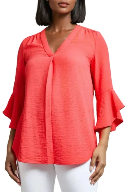 JONES NEW YORK JONES NEW YORK PLEATED V-NECK FLUTTER SLEEVE TOP