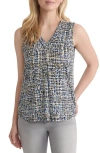 Jones New York Pleated V-neck Shell In Multi
