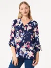 Jones New York D-ring Cuff Elbow Sleeve Button-up Top In Multi