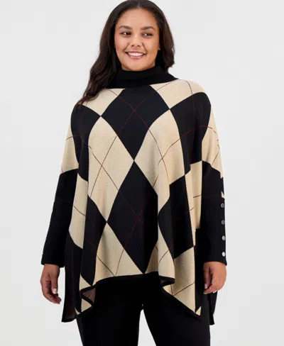 Jones New York Plus Size Argyle Turtleneck Poncho In Multi