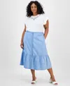 Jones New York Plus Size Chambray Midi Skirt In White
