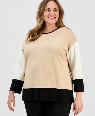 Jones New York Plus Size Colorblock Dolman-sleeve Top In Multi