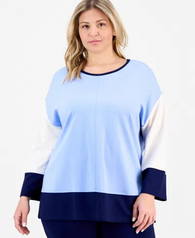 JONES NEW YORK PLUS SIZE COLORBLOCK DOLMAN-SLEEVE TOP