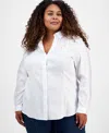 Jones New York Plus Size Cotton Button-front Shirt In White