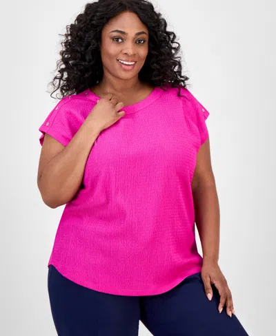 Jones New York Plus Size Crinkled Button-trim Top In Pink