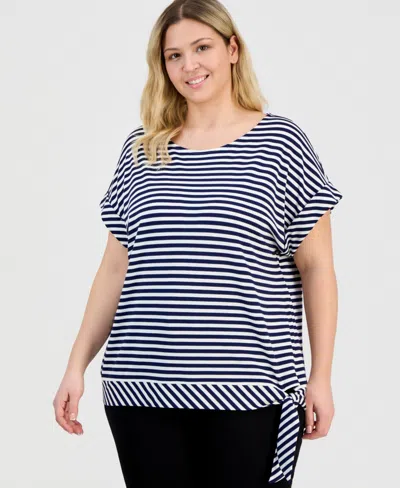 Jones New York Plus Size Dolman-sleeve Tie-hem Top In Multi