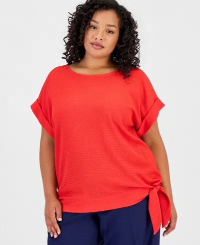 Jones New York Plus Size Dolman-sleeve Tie-hem Top In Red