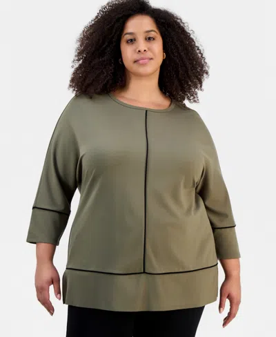 Jones New York Plus Size Dolman-sleeve Tunic Top In Green