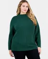 Jones New York Plus Size Embellished Funnel-neck Sweater In Green