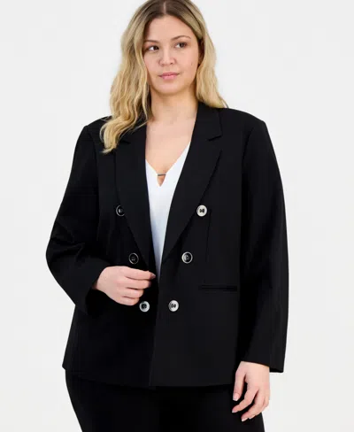 Jones New York Plus Size Faux Double-breasted Open-front Blazer In Black