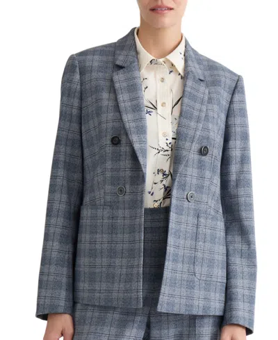 Jones New York Plus Size Faux Double-breasted Plaid Patch-pocket Blazer In Blue