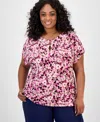 Jones New York Plus Size Floral-print Keyhole Top In Pink