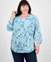 Jones New York Plus Size Floral-print Linen-blend Tunic In Aqua Wave Multi