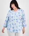 Jones New York Plus Size Floral-print Linen-blend Tunic In Nyc White