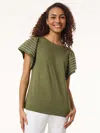 Jones New York Purl Stitch Flutter Sleeve Cotton Blend Knit Top In Multi