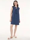 Jones New York Tie Neck Denim Shift Dress In Blue