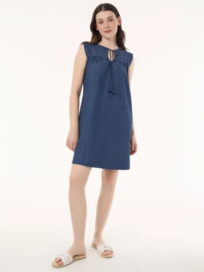 JONES NEW YORK PLUS SIZE FLUTTER SLEEVE SHIFT DRESS, SOFT DENIM
